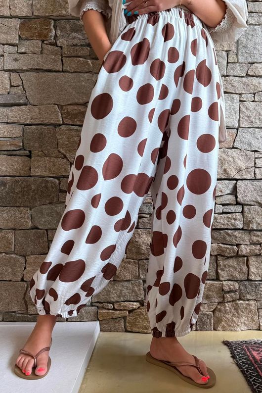 Basso Big Dot Balloon Cuff Pant White & Chocolate